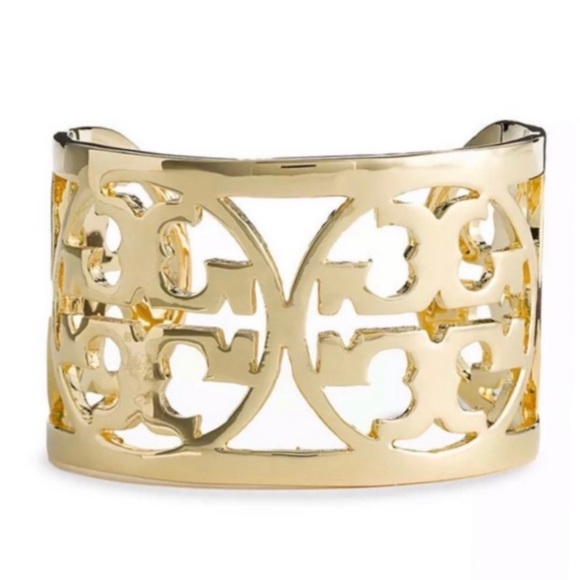 TORY BURCH Gold Reva Wide Logo Cuff Bracelet Includes Tory Burch Box - Picture 1 of 5